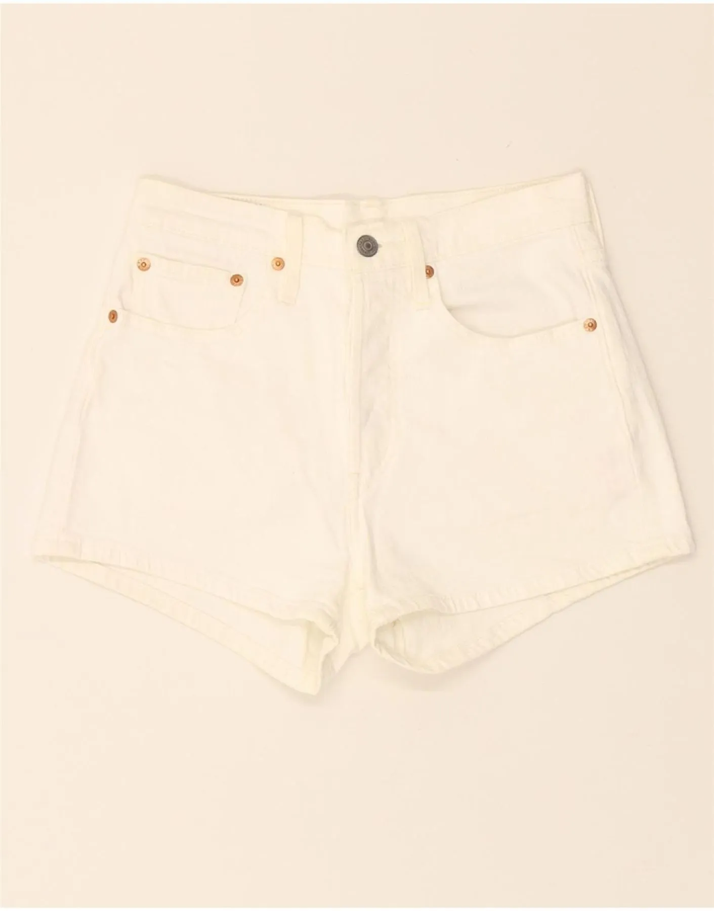 LEVI'S Womens 501 Denim Shorts W26 Small  White Cotton No Slip Shoulder Grip