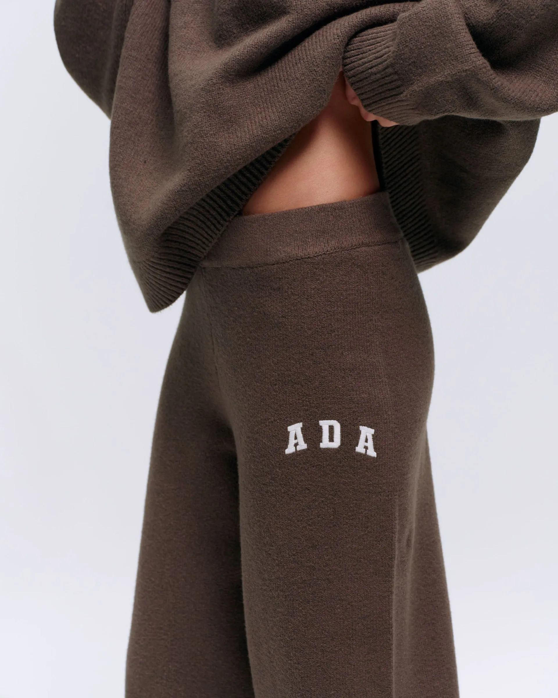 Chilly Day Comfort ADA Knit Straight Leg Sweatpants - Dark Cocoa Brown/Cream