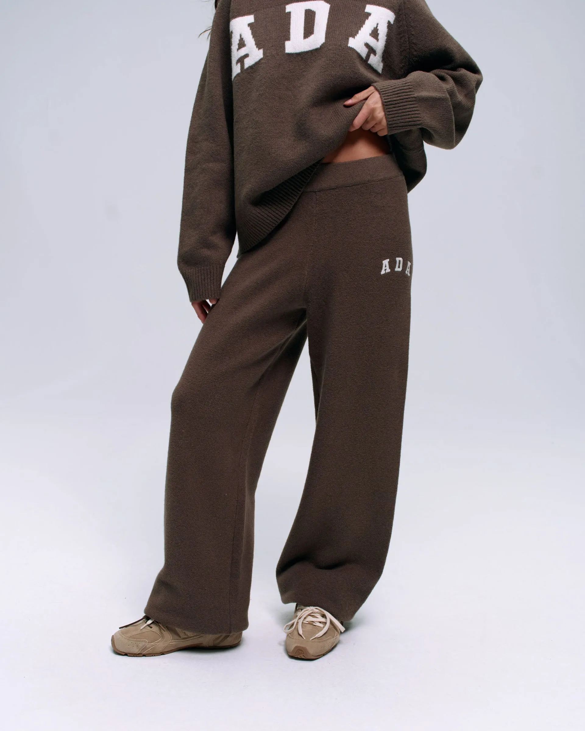 ADA Knit Straight Leg Sweatpants - Dark Cocoa Brown/Cream Soft and Cozy ElasticWaistband