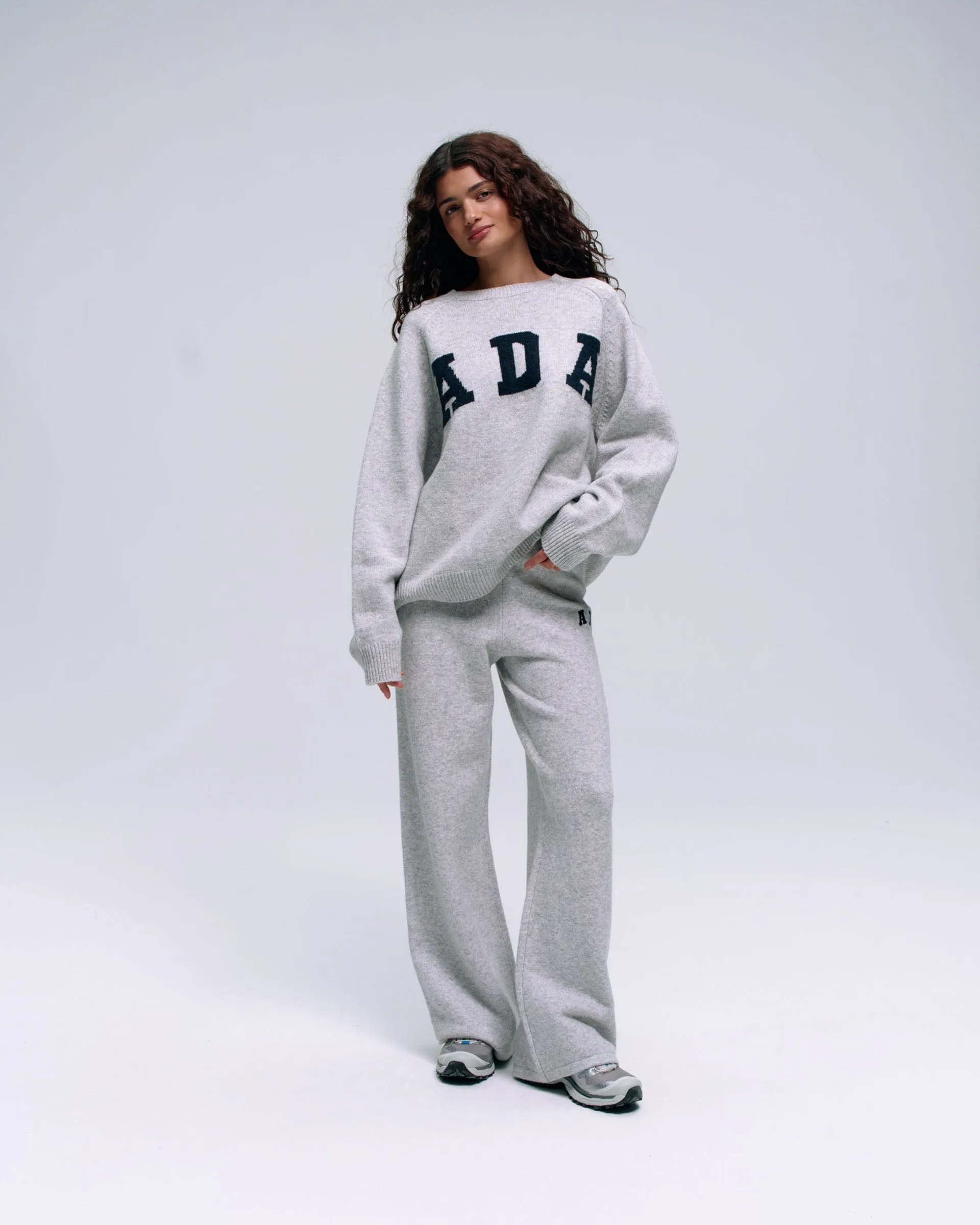 Hidden Pocket System ADA Knit Straight Leg Sweatpants  - Light Grey Melange/Navy Blue