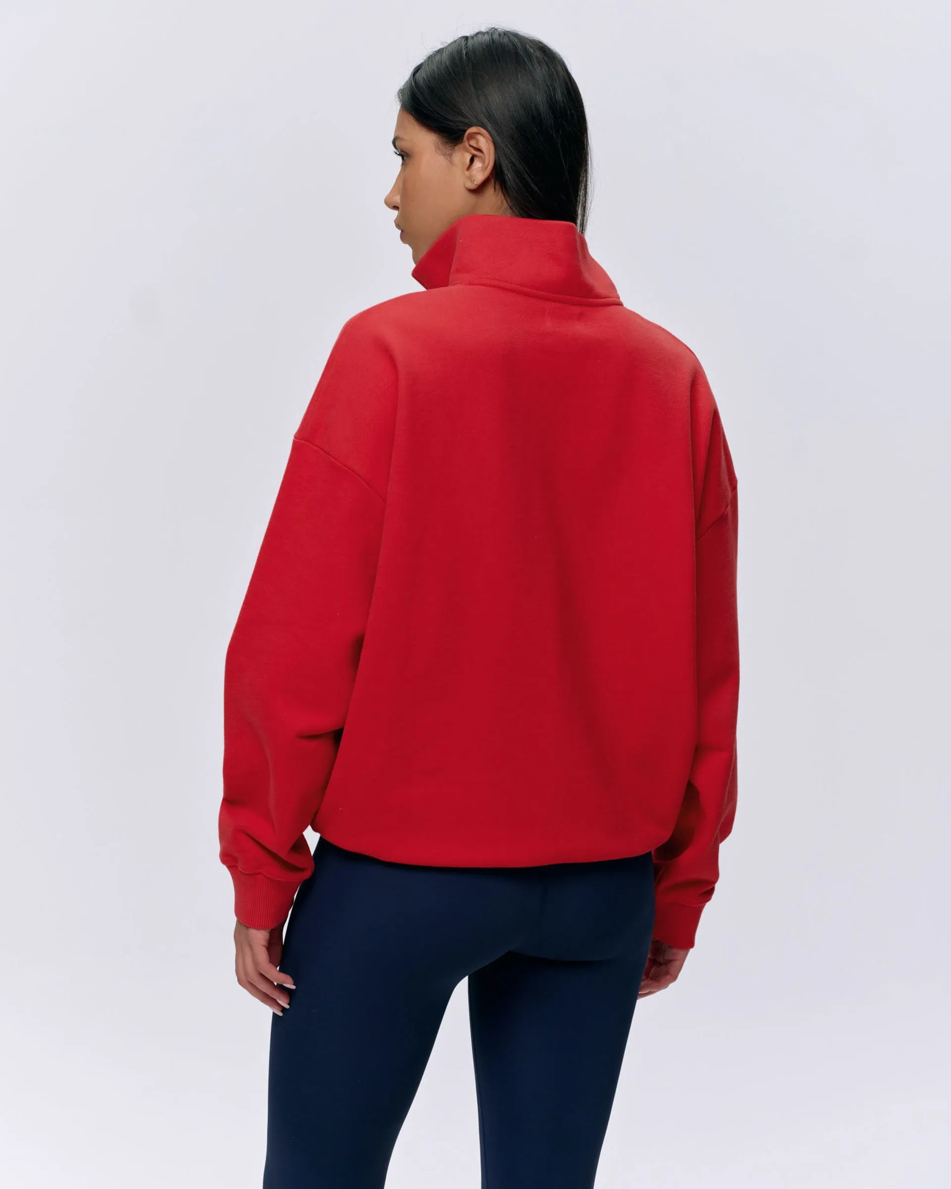 product mountain adventure spirit Adanola Running Oversized Funnel Neck Zip Sweatshirt - Classic Red