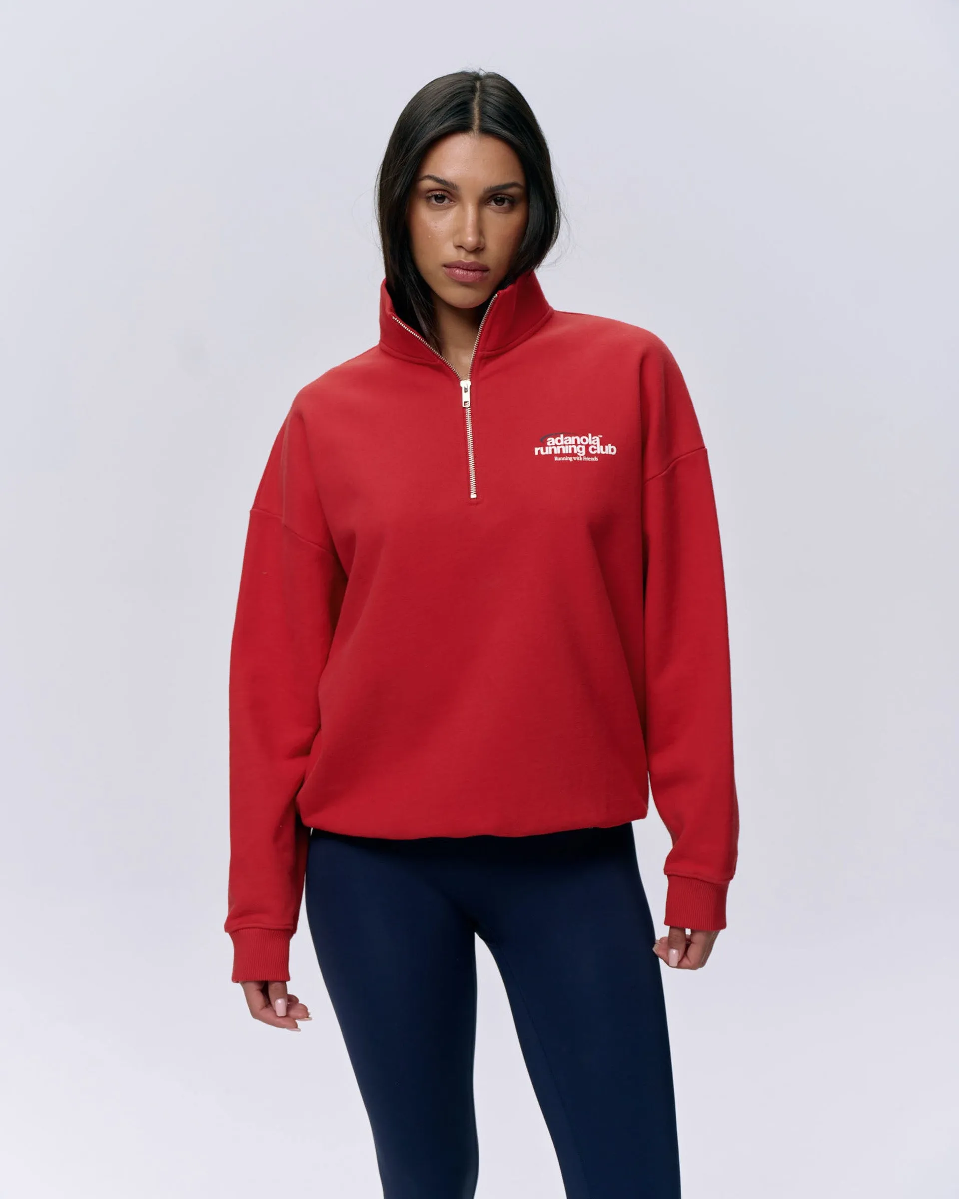 Adanola Running Oversized Funnel Neck Zip Sweatshirt - Classic Red Warm Look Fresh Chic