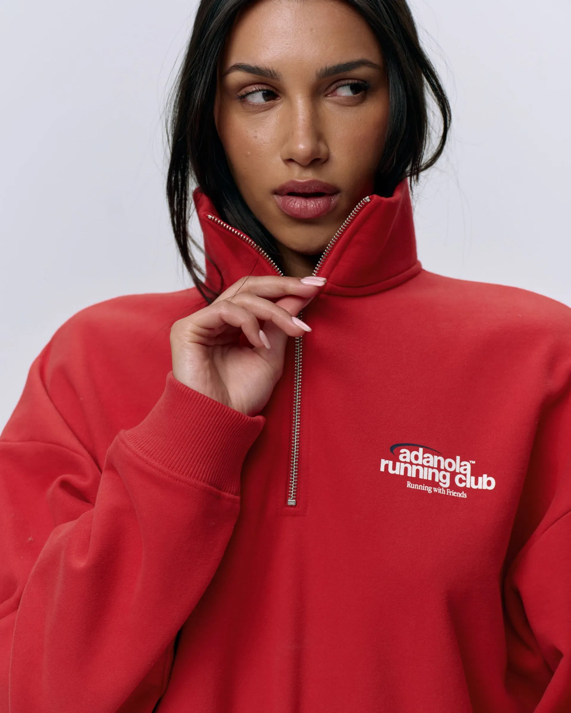 Adanola Running Oversized Funnel Neck Zip Sweatshirt - Classic Red Spring Wear