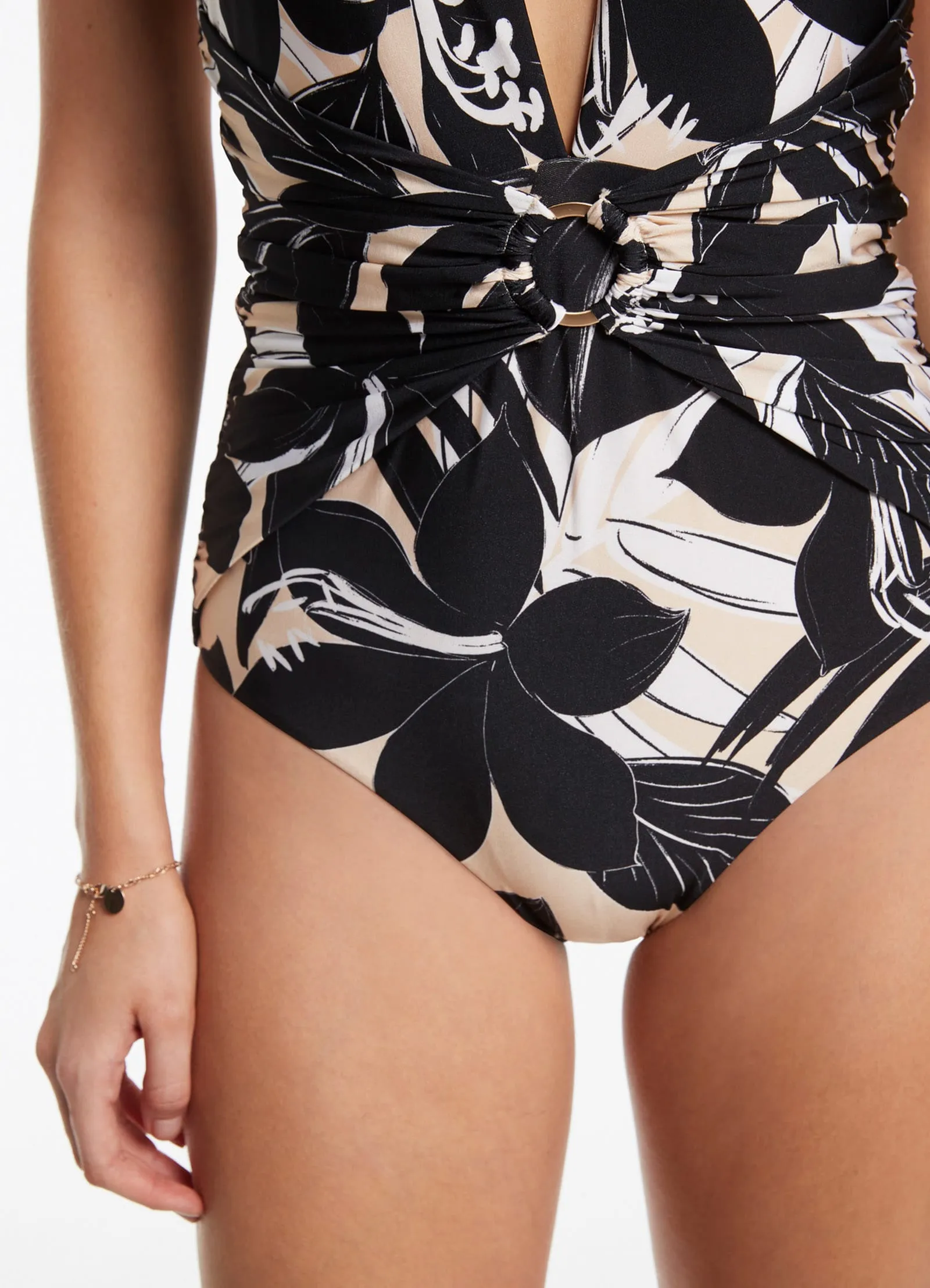 Contemporary Look Floreale Plunge One Piece - Black