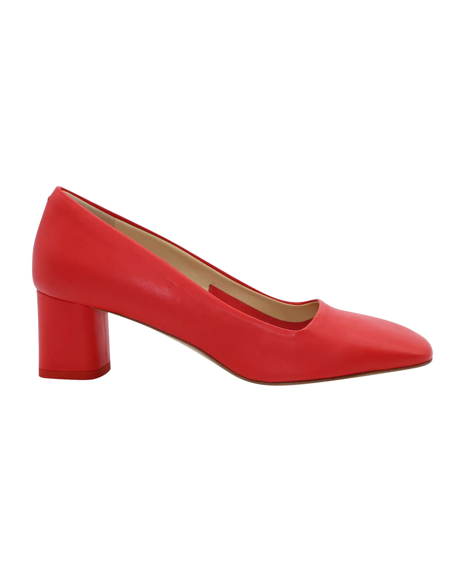 Aeyde Meghan Square Toe Pumps in Red Calf Leather Pointed Pumps