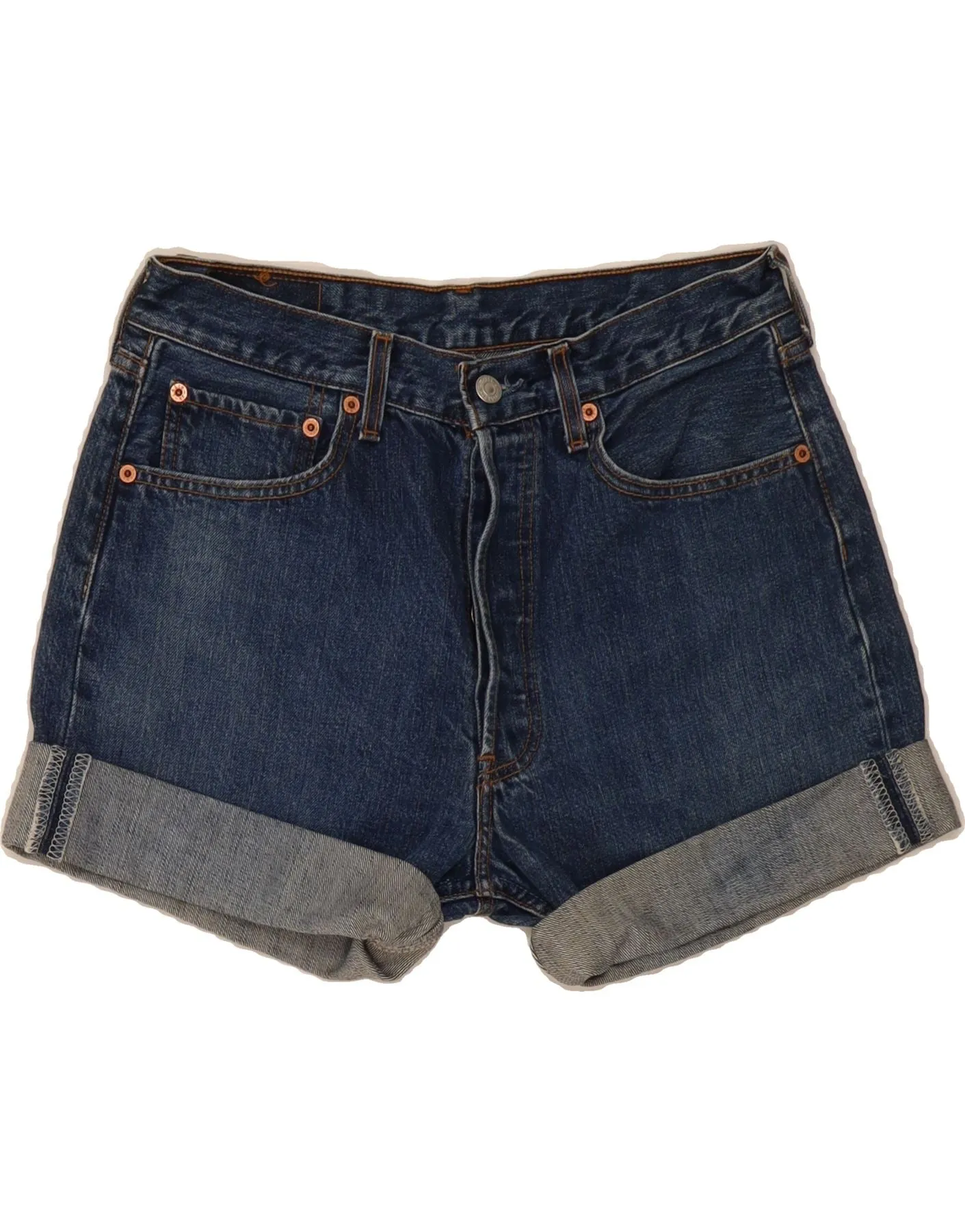 LEVI'S Womens 501 Denim Shorts W32 Medium Blue Cotton Tuckable Hem