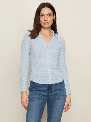 Dreamgirl Lace Button Up Top Blue Powder Relaxed Smart