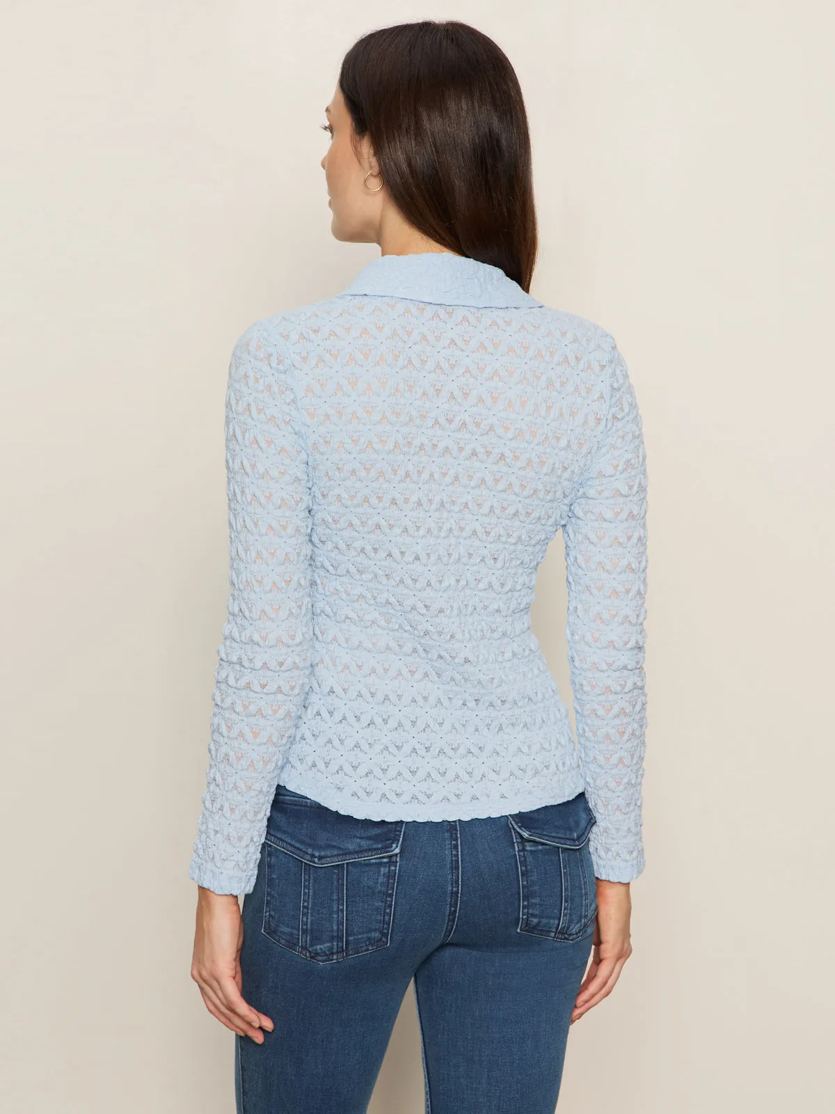 NonIrritating Fabric Dreamgirl Lace Button Up Top Blue Powder
