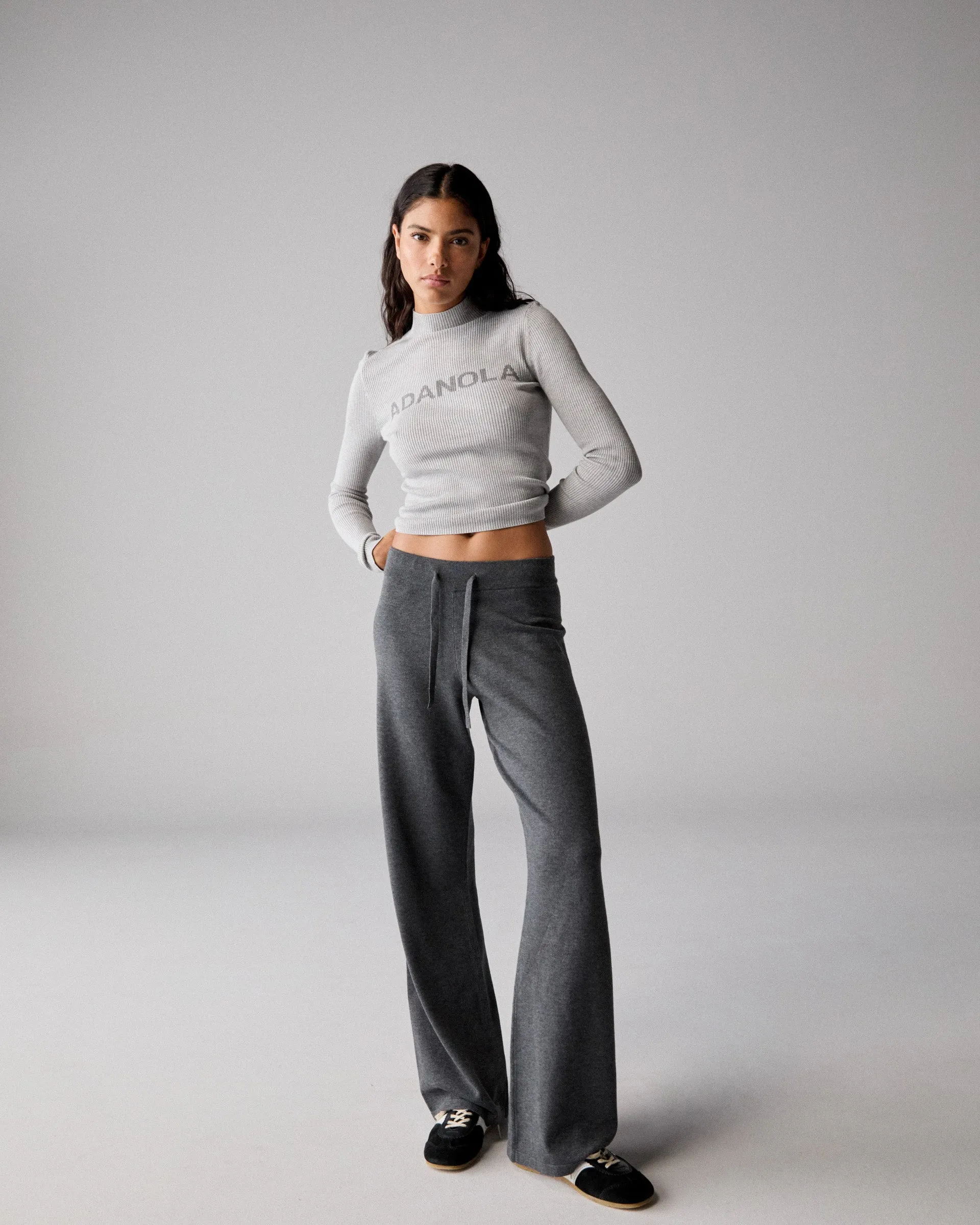 Knit Straight Leg Trousers - Dark Grey Fashionable Look