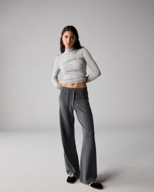 Comfy Texture Knit Straight Leg Trousers - Dark Grey