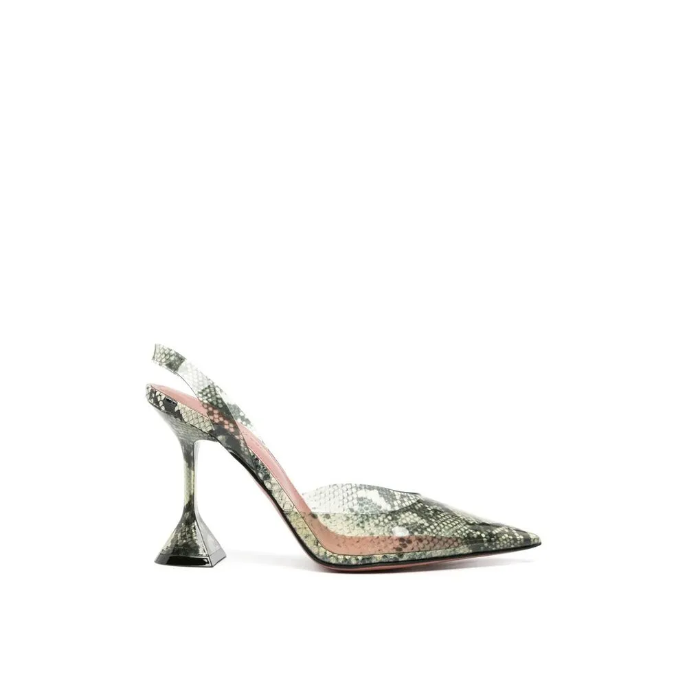 Luxe Leather Heels Pointed Toe Pumps Amina Muaddi Holli Glass 95mm Snakeskin-effect Women's Pumps