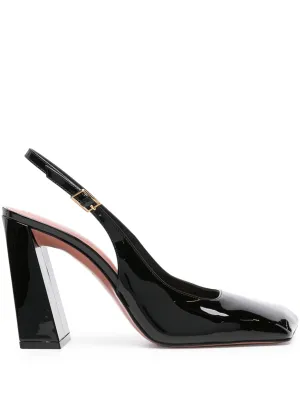 Smart Pumps Amina Muaddi Ladies Patent Black Charlotte Heeled Pumps
