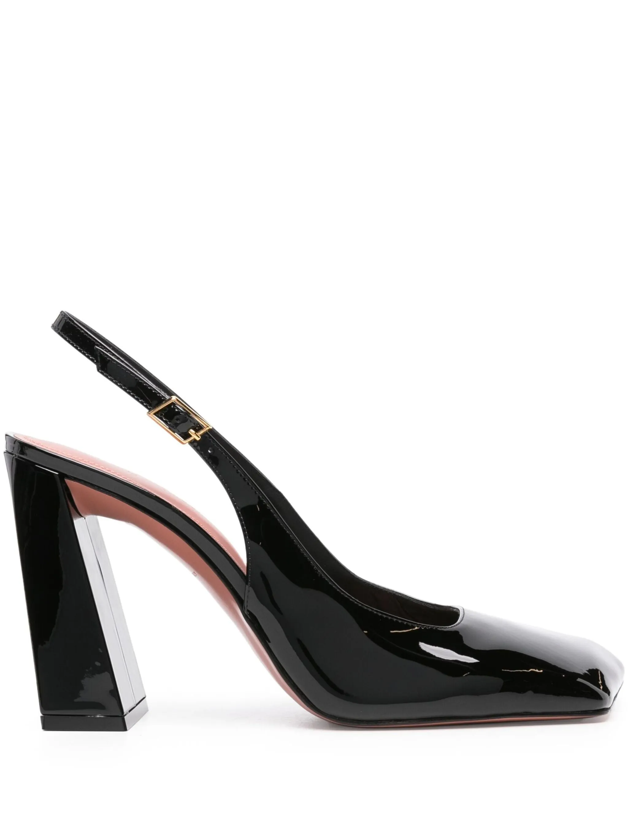 Holiday Office Shoes Refined Amina Muaddi Ladies Patent Black Charlotte Heeled Pumps