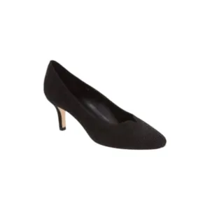 Rich Tone Embroidered Women's Linden Embossed Leather Heels In Black Suede