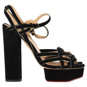 Charlotte Olympia Knotted Platform Sandal Heels in Black Suede Fashionable Wedges