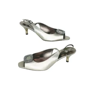 Women's Classic Leather Pump Heel In Taupe Metallic Nappa Leather Water Resistant