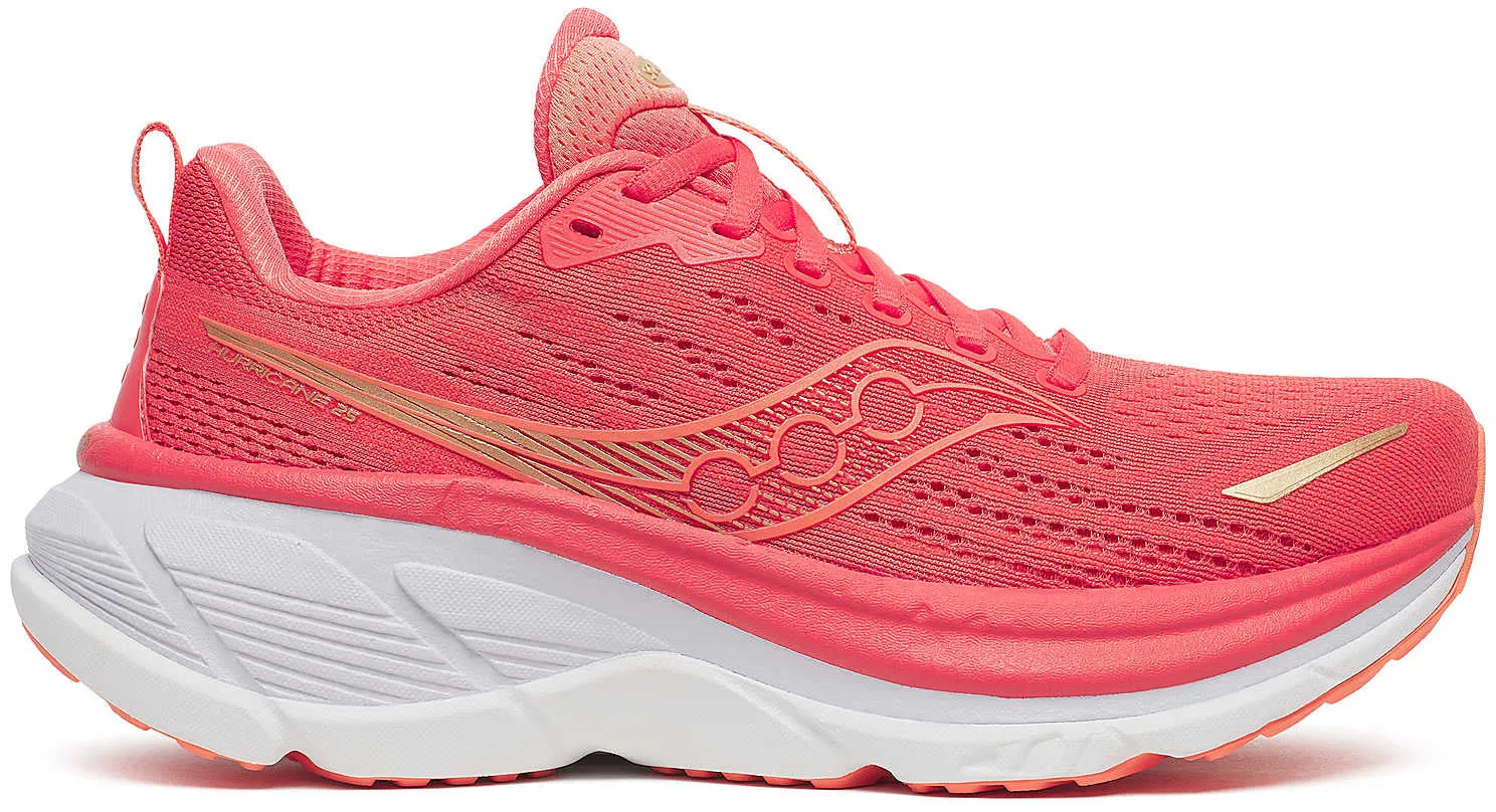 Strategic Flex Grooves Unibody Construction Saucony Hurricane 25 Womens Running Shoes - Pink