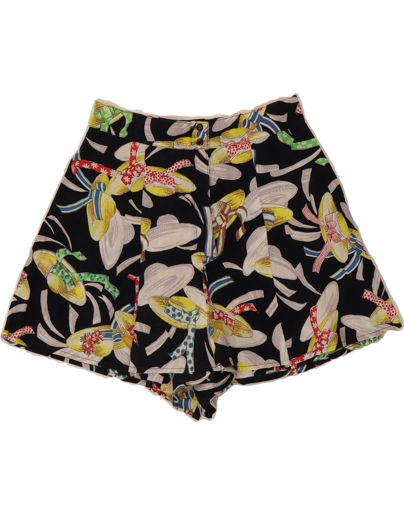 VINTAGE Womens Abstract Pattern Pegged Casual Shorts Small W26  Black Quick Release Cuffs Tall Length