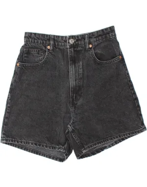 ZARA Womens High Waist Denim Shorts EU 38 Small W28 Black Designer Look Polished Look