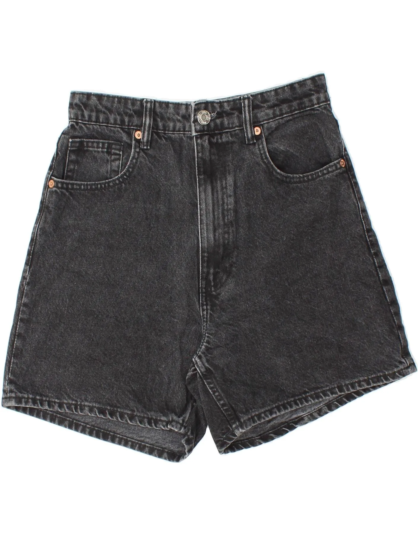 ZARA Womens High Waist Denim Shorts EU 38 Small W28 Black Designer Look Polished Look