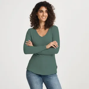 Casual Fashion Leisure Casual Hemp LS V-Neck Tee