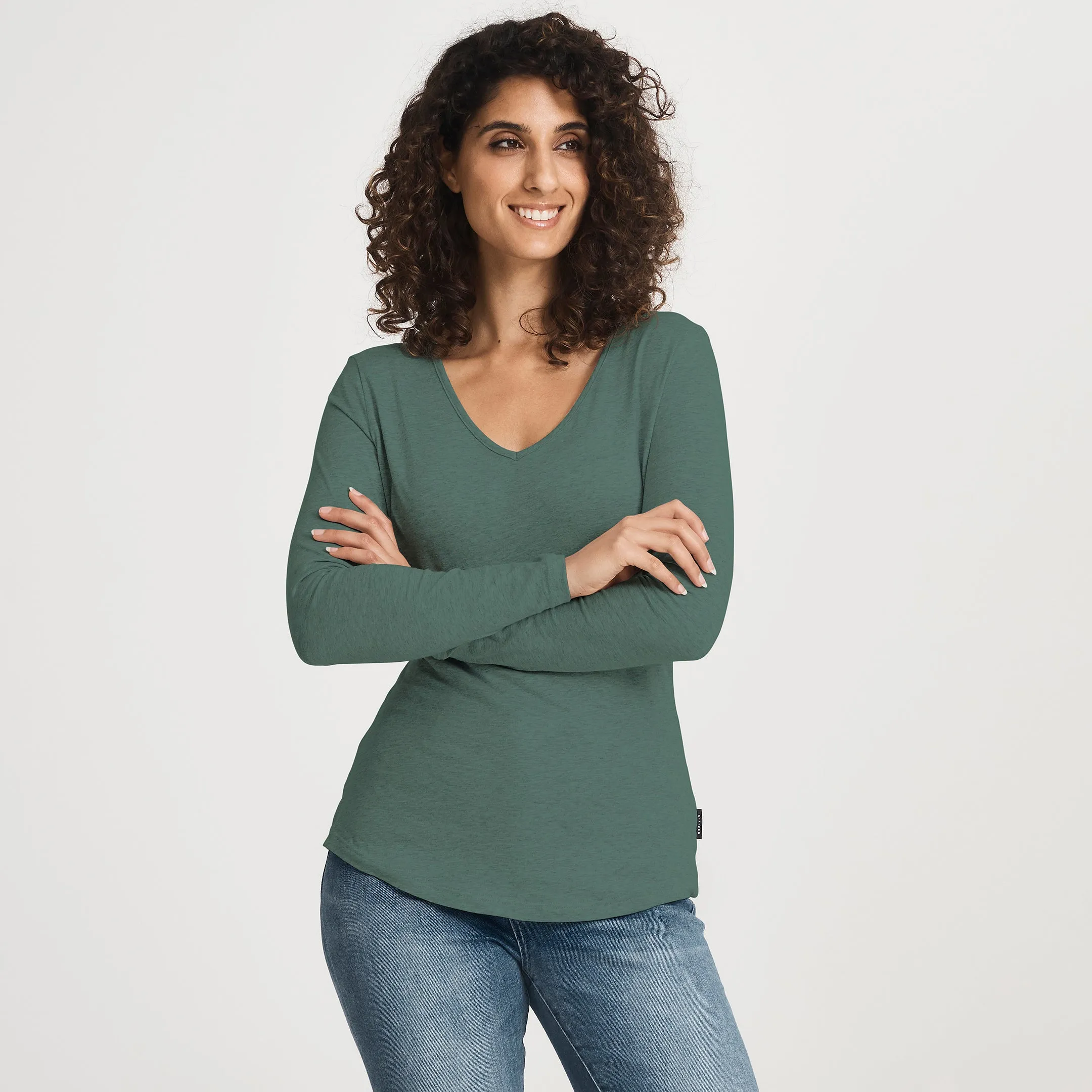 Casual Fashion Leisure Casual Hemp LS V-Neck Tee