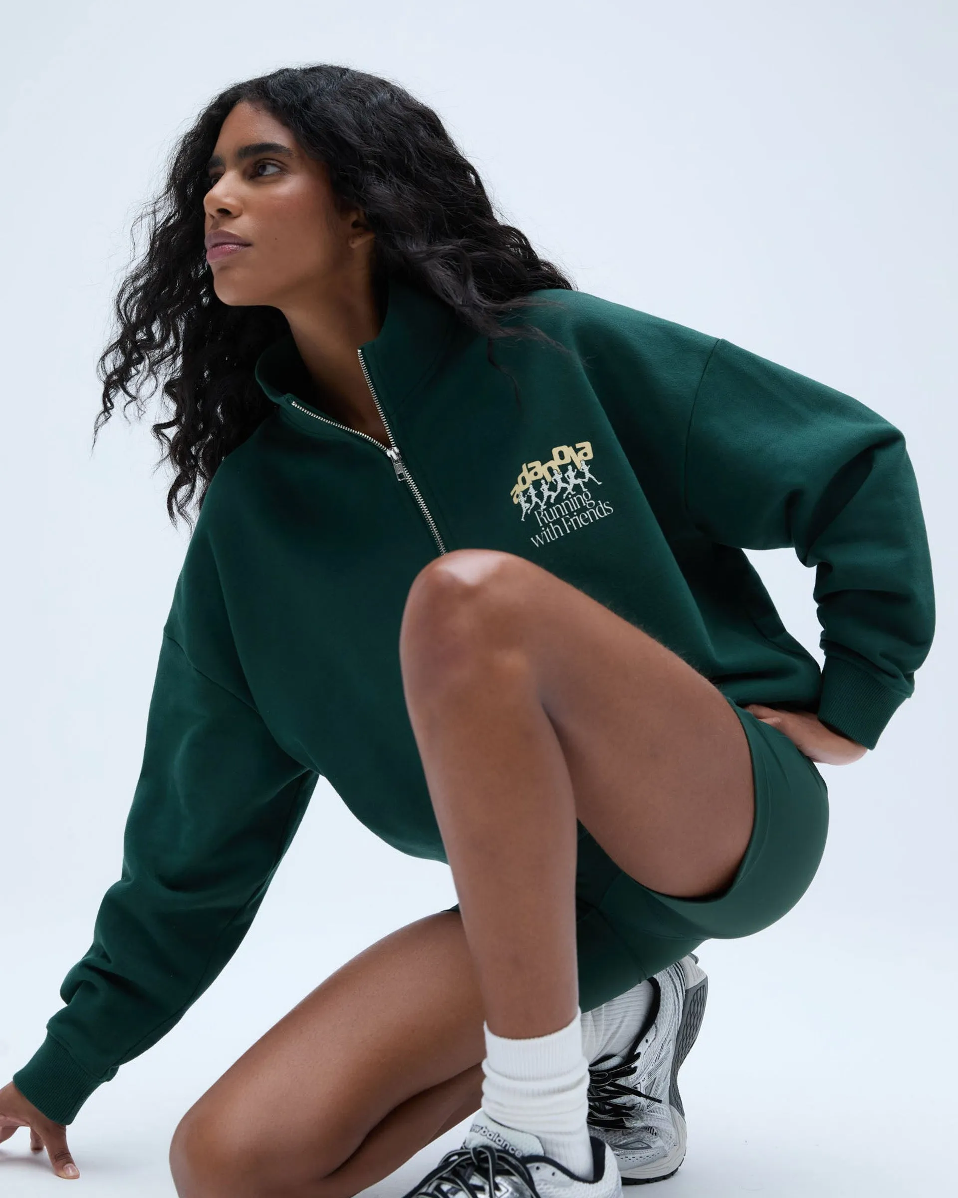 Comfy Outfit Runners Oversized Funnel Full Zip Sweatshirt - Pine Green