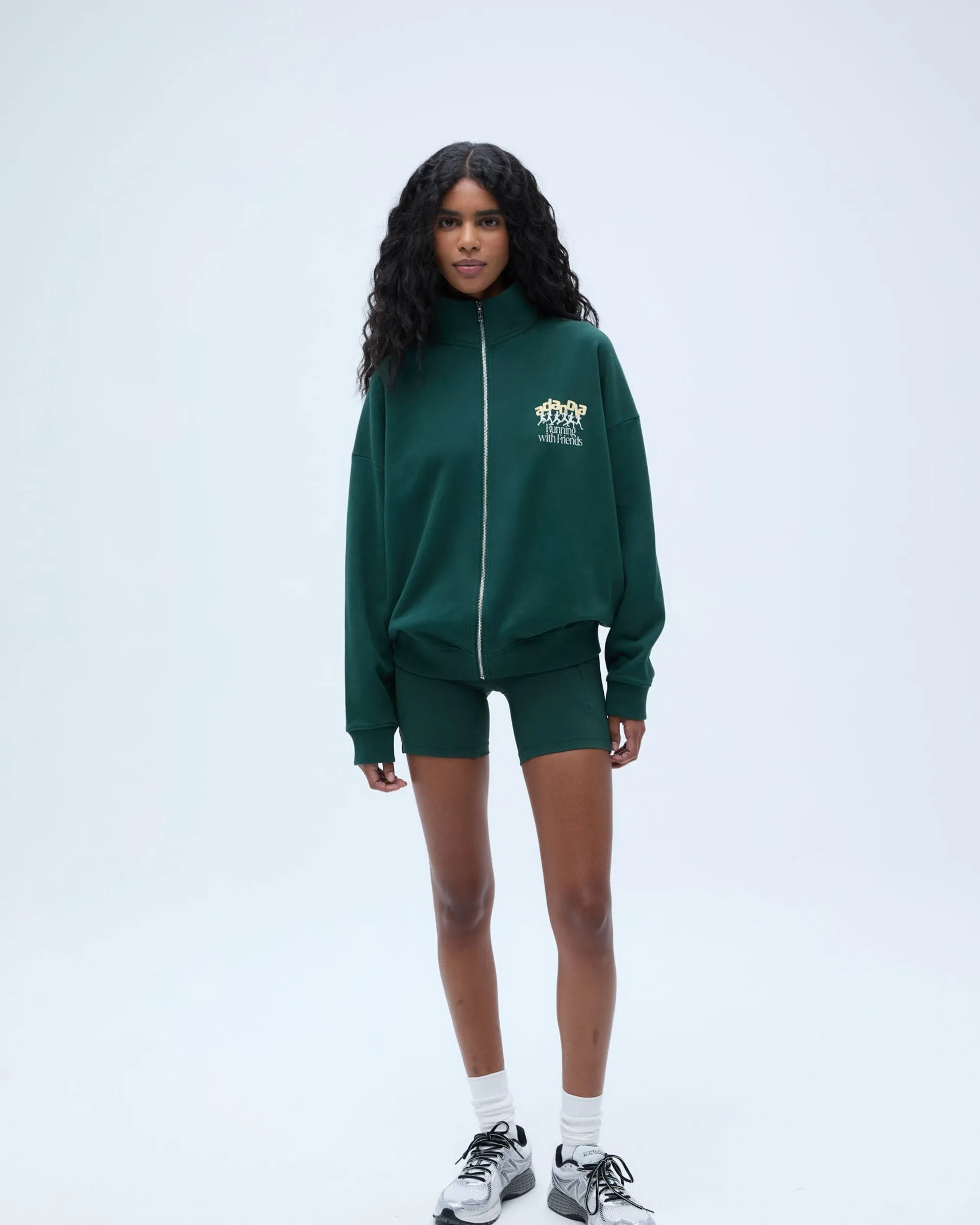Runners Oversized Funnel Full Zip Sweatshirt - Pine Green Regular Fit Light Color