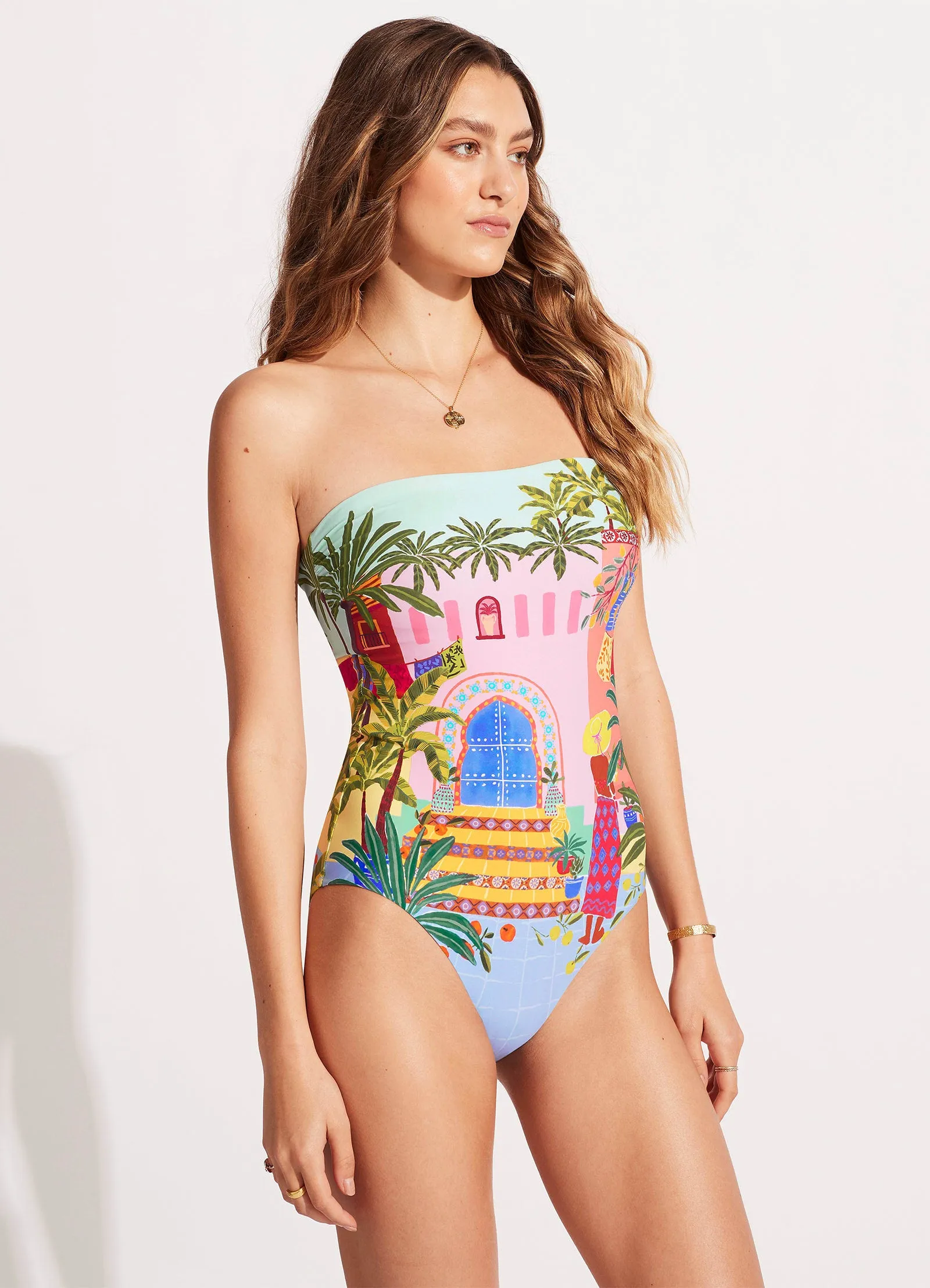 Tumble Dry Safe On Vacation Bandeau One Piece - Azure