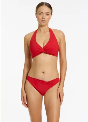 Mesh Ventilation Panels Low Profile Fastener Twist Front Hipster Bikini Bottom - Rosso