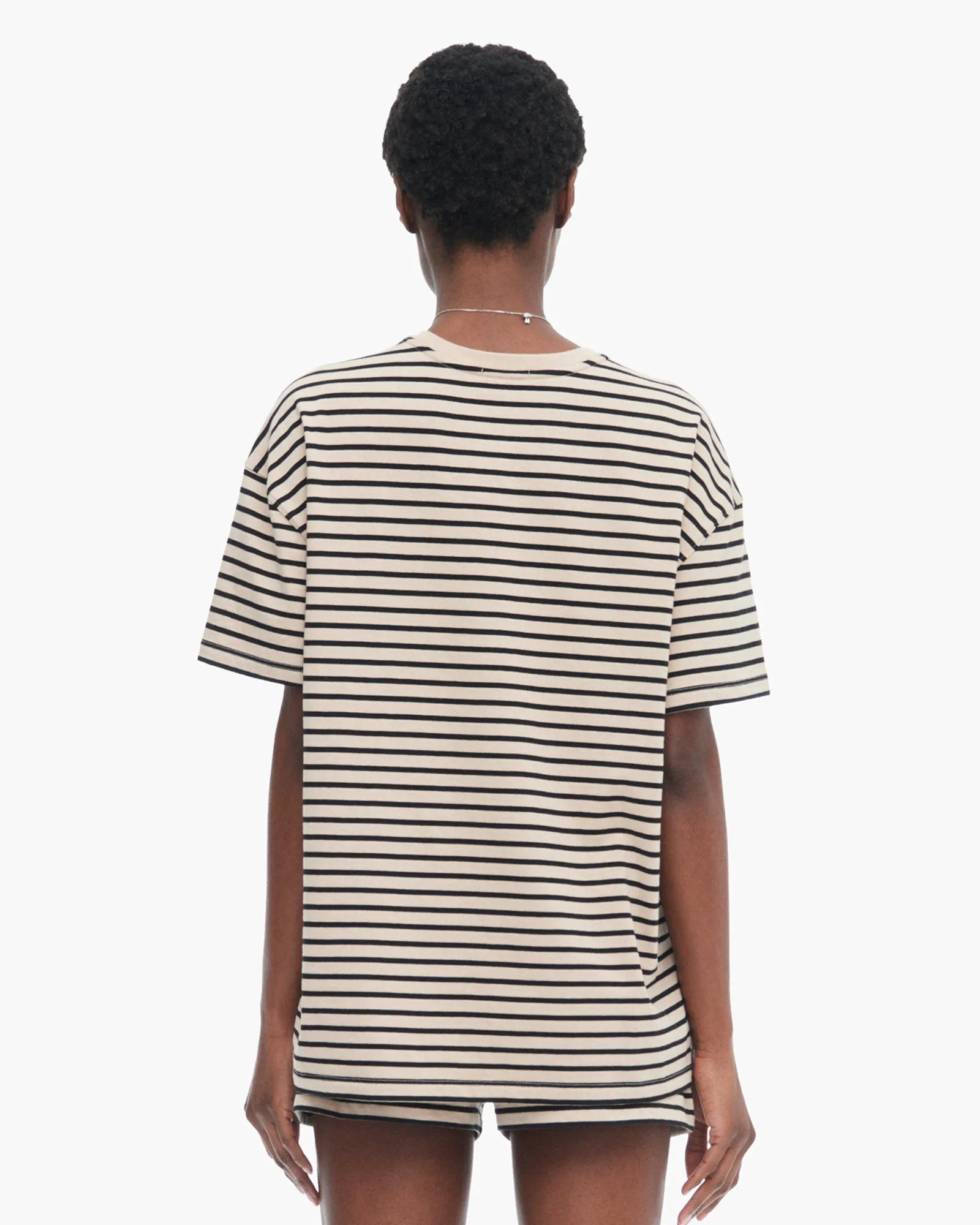 Textured Surface Heavyweight Jersey Oversized Short Sleeve Crew Neck Tee - Dune-Black