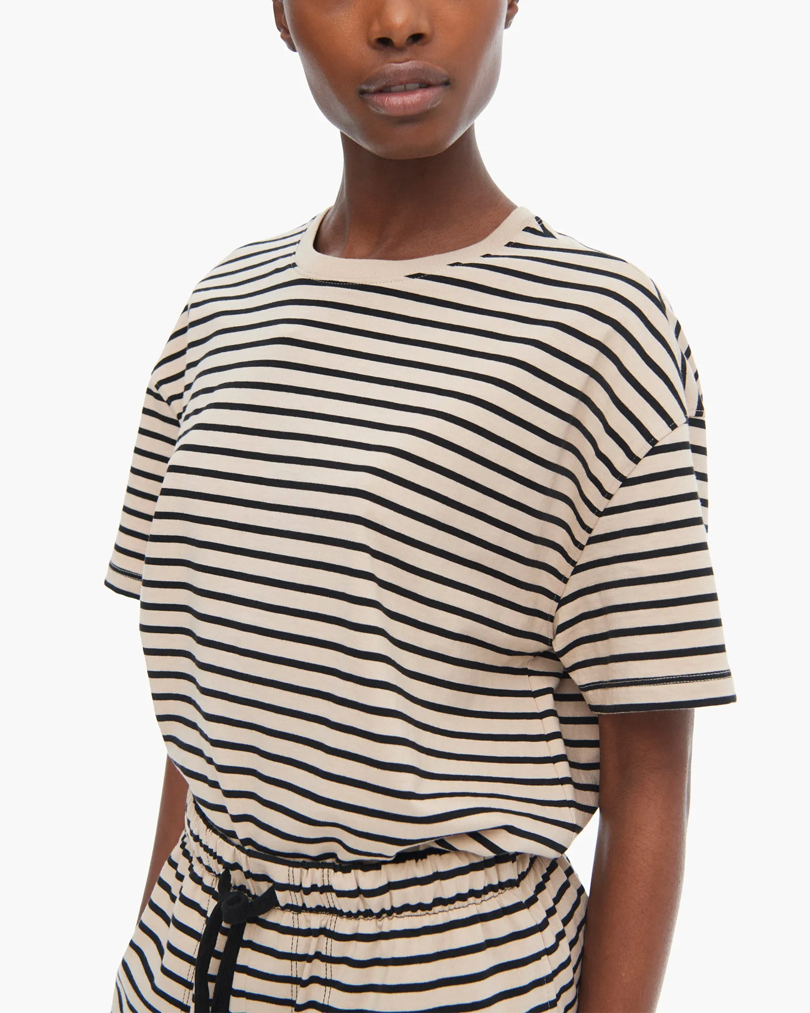 Heavyweight Jersey Oversized Short Sleeve Crew Neck Tee - Dune-Black soft look