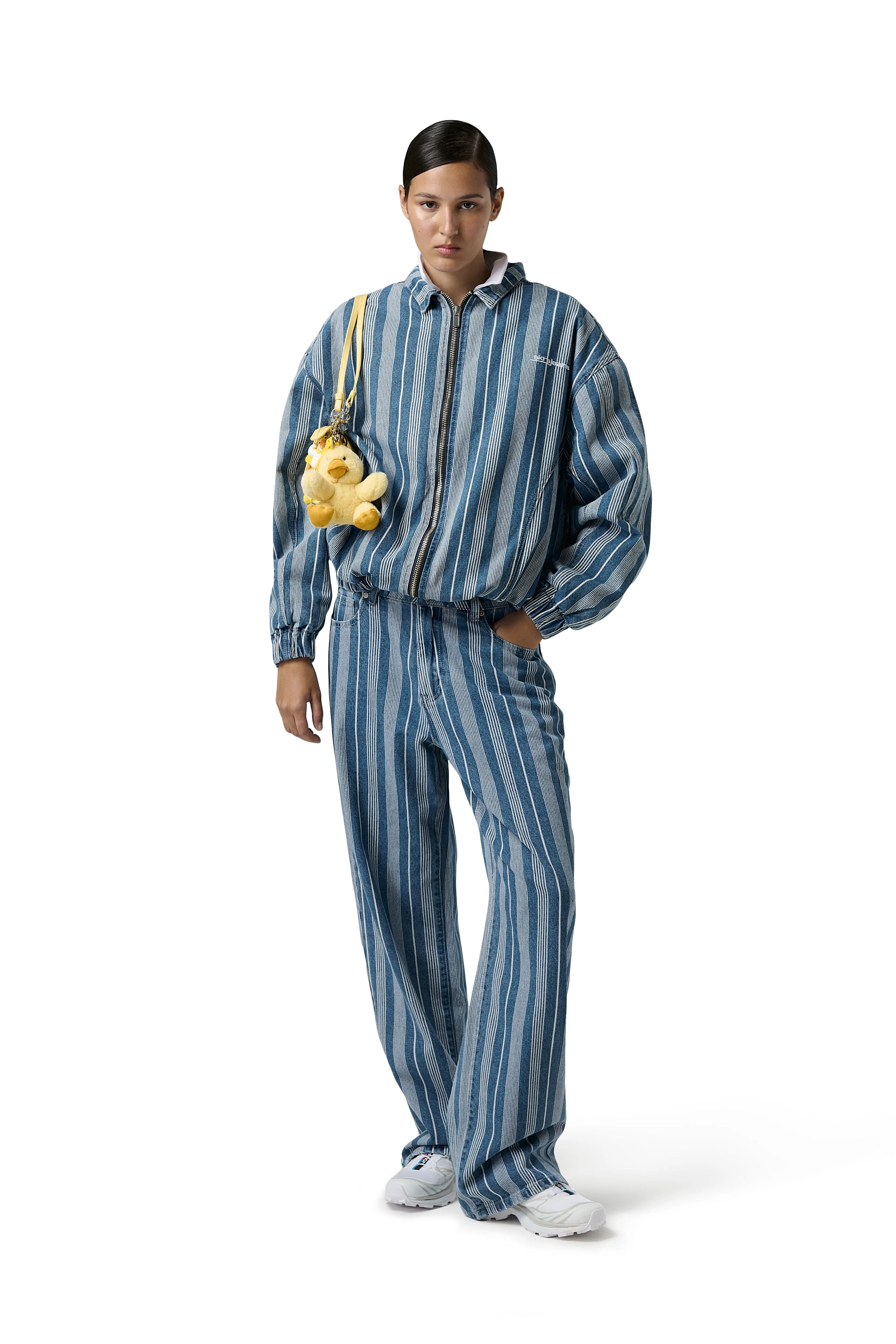 Wrinkle Free Fabric Structured Casual Fit Vista Stripe Oversized Jacket