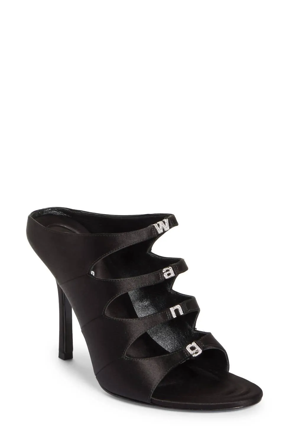 Women's Satin Lolita Crystal Embellished Sandal Heels In Black Lace Up Style