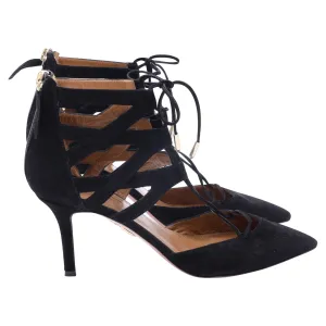 luxe feel formal dress shoes Aquazzura Belgravia Lace Up Pointed Toe Pumps in Black Suede
