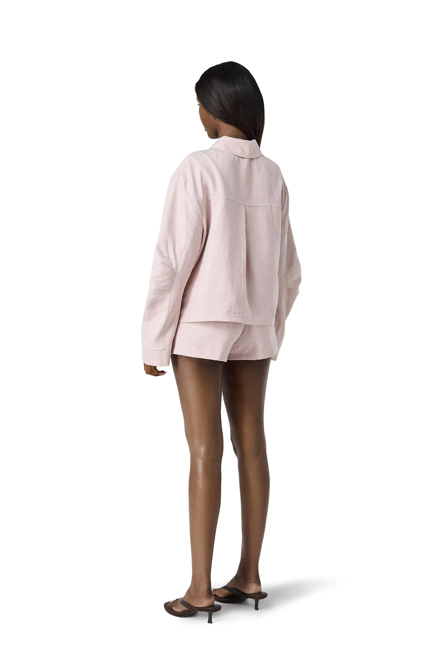 All Season Zipper Guard Weatherproofing Babydoll Jacket in Powder Pink