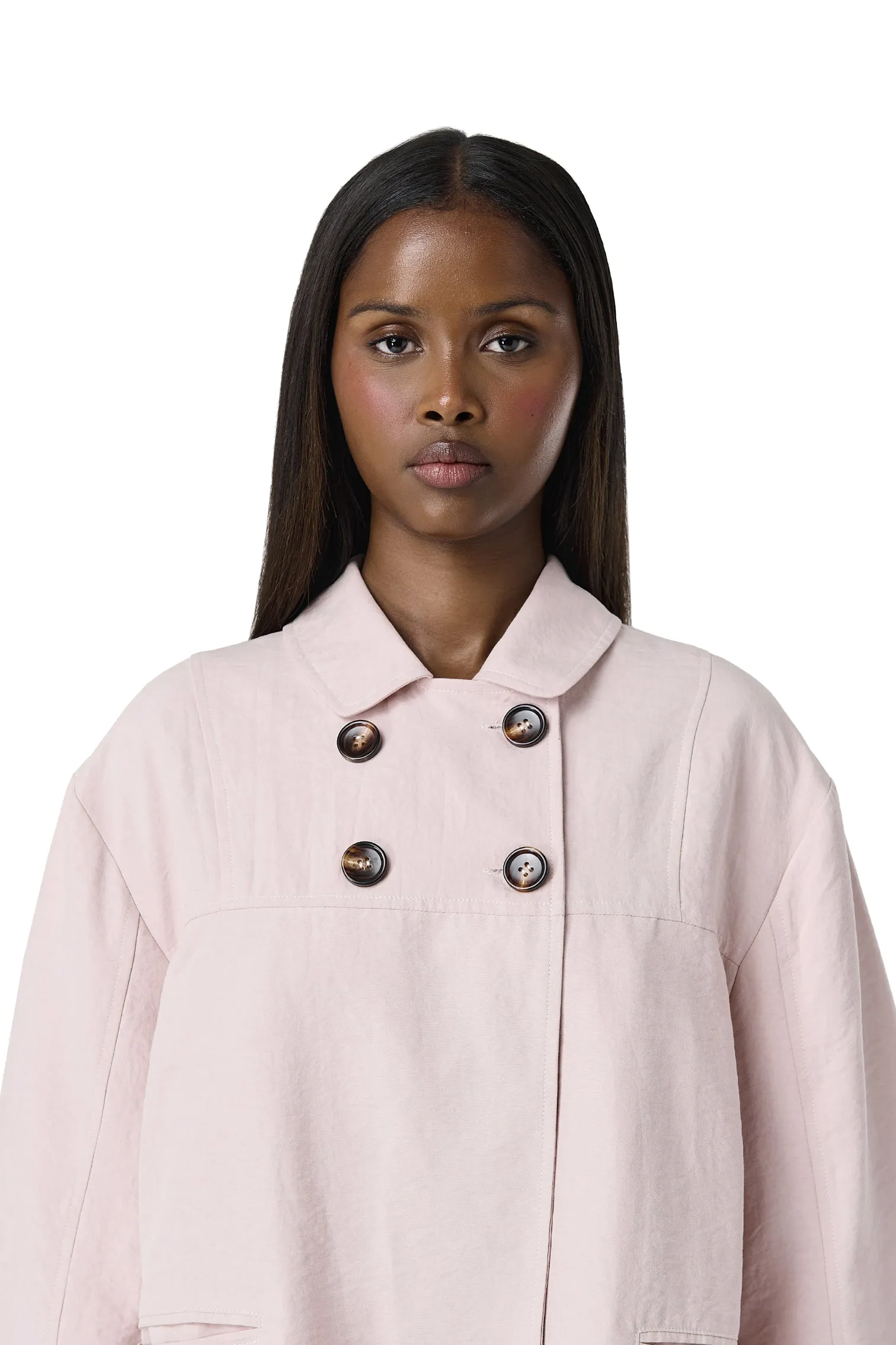 Multi Layer Option Heat Sealed Edges Babydoll Jacket in Powder Pink