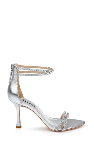 Badgley Mischka Logan MP7214 Heel Women's 9 Silver Ankle Strap Stiletto KHD232 Fashion Heels Mood Booster