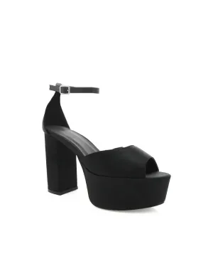 Comfortable foot wrap Romara Platform Heels In Black Satin