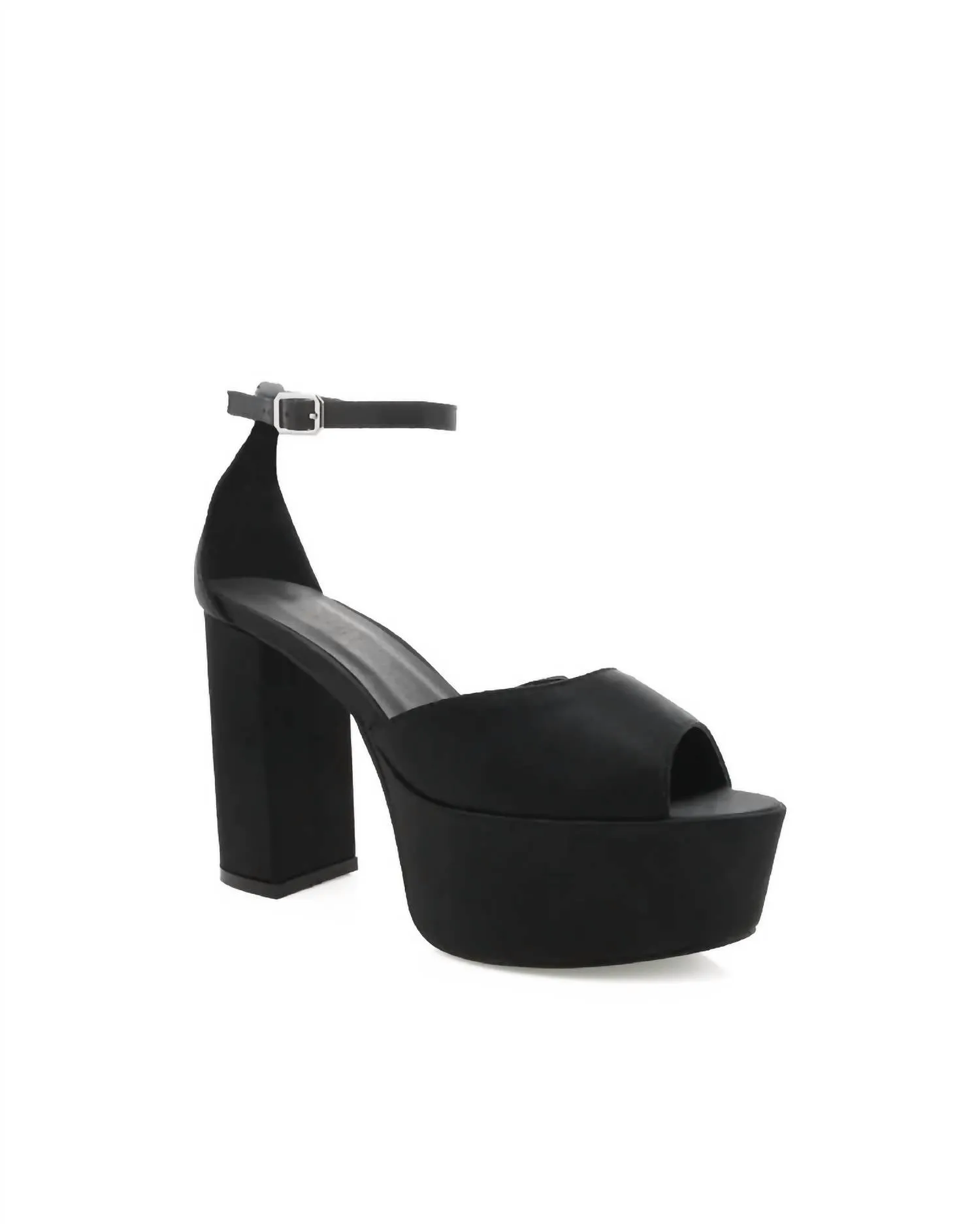 Comfortable foot wrap Romara Platform Heels In Black Satin