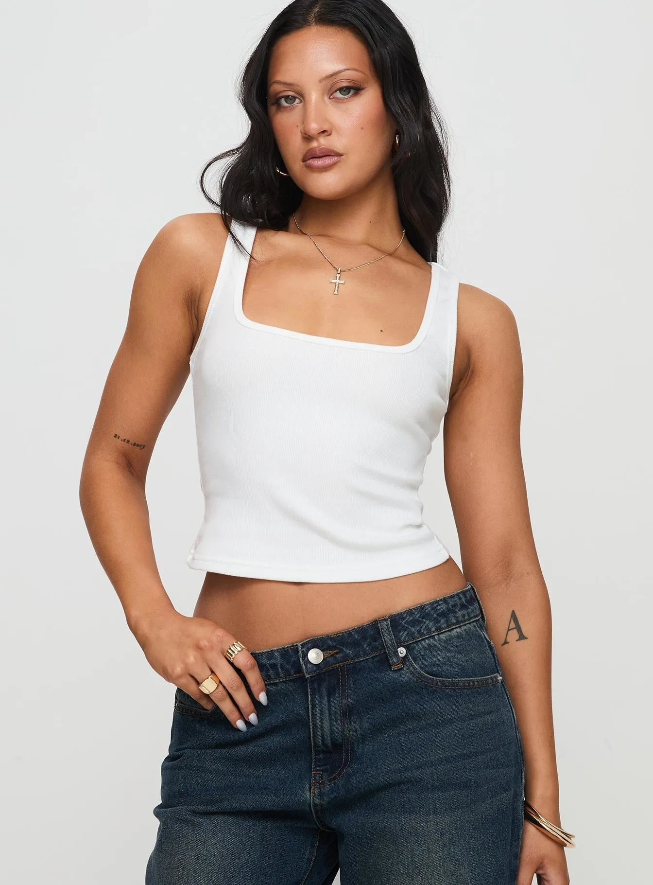 Baseline Square Neck Rib Tank Top White Light Soft