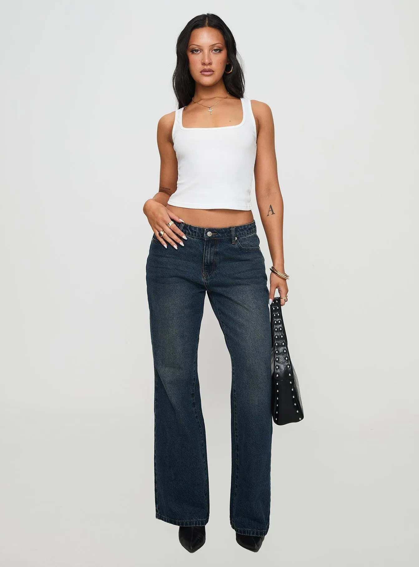 aluminum body High Collar Baseline Square Neck Rib Tank Top White