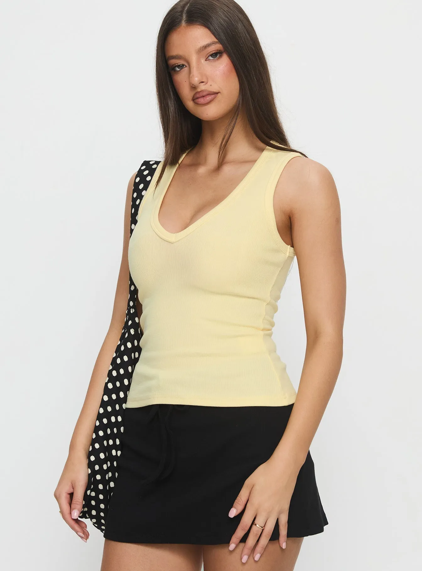 Water Repellent Coating Small Size Baseline V Neck Rib Tank Top Yellow