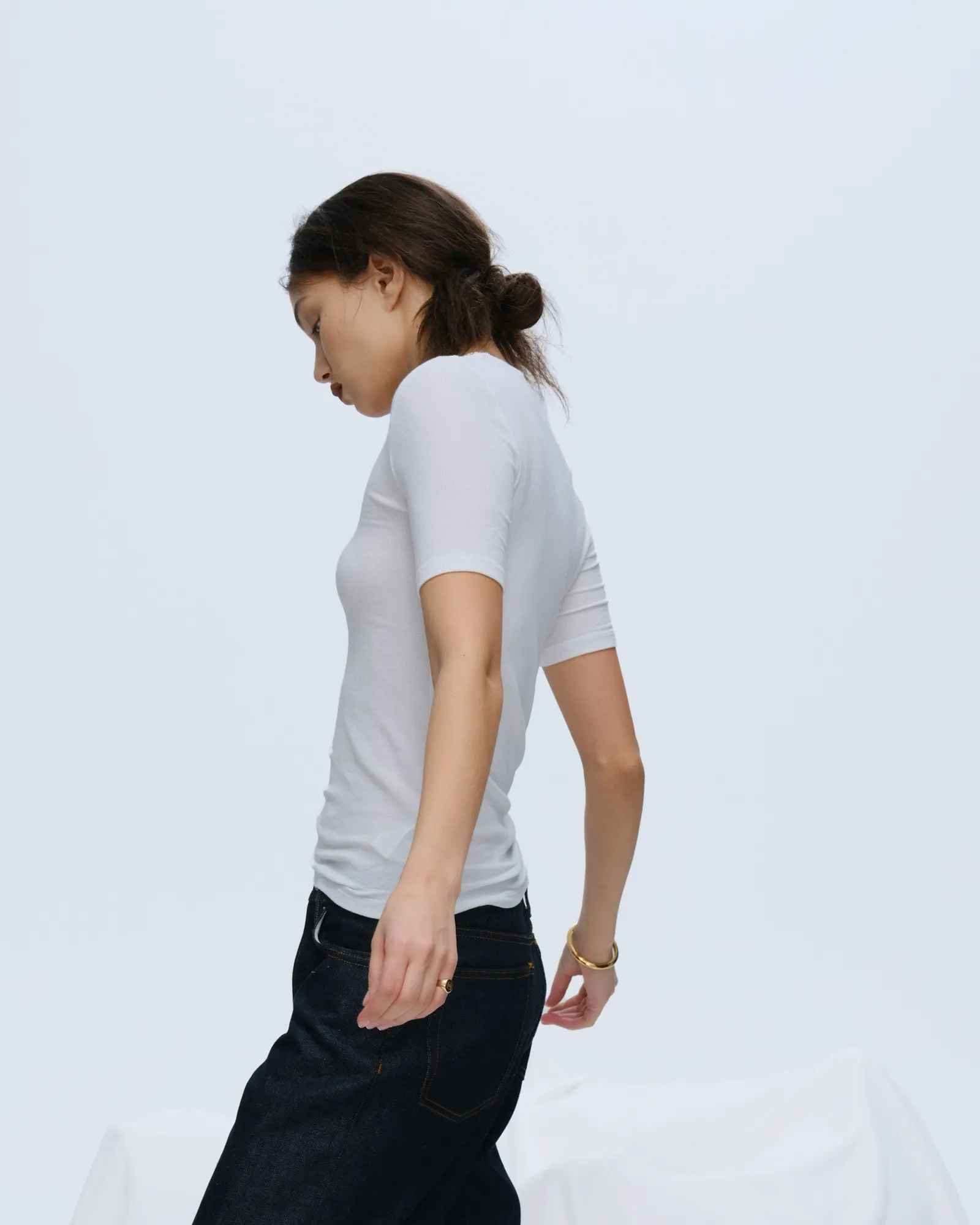 Modal Rib Short Sleeve V-Neck Tee - White Comfort Stretch Fit Moisture wicking