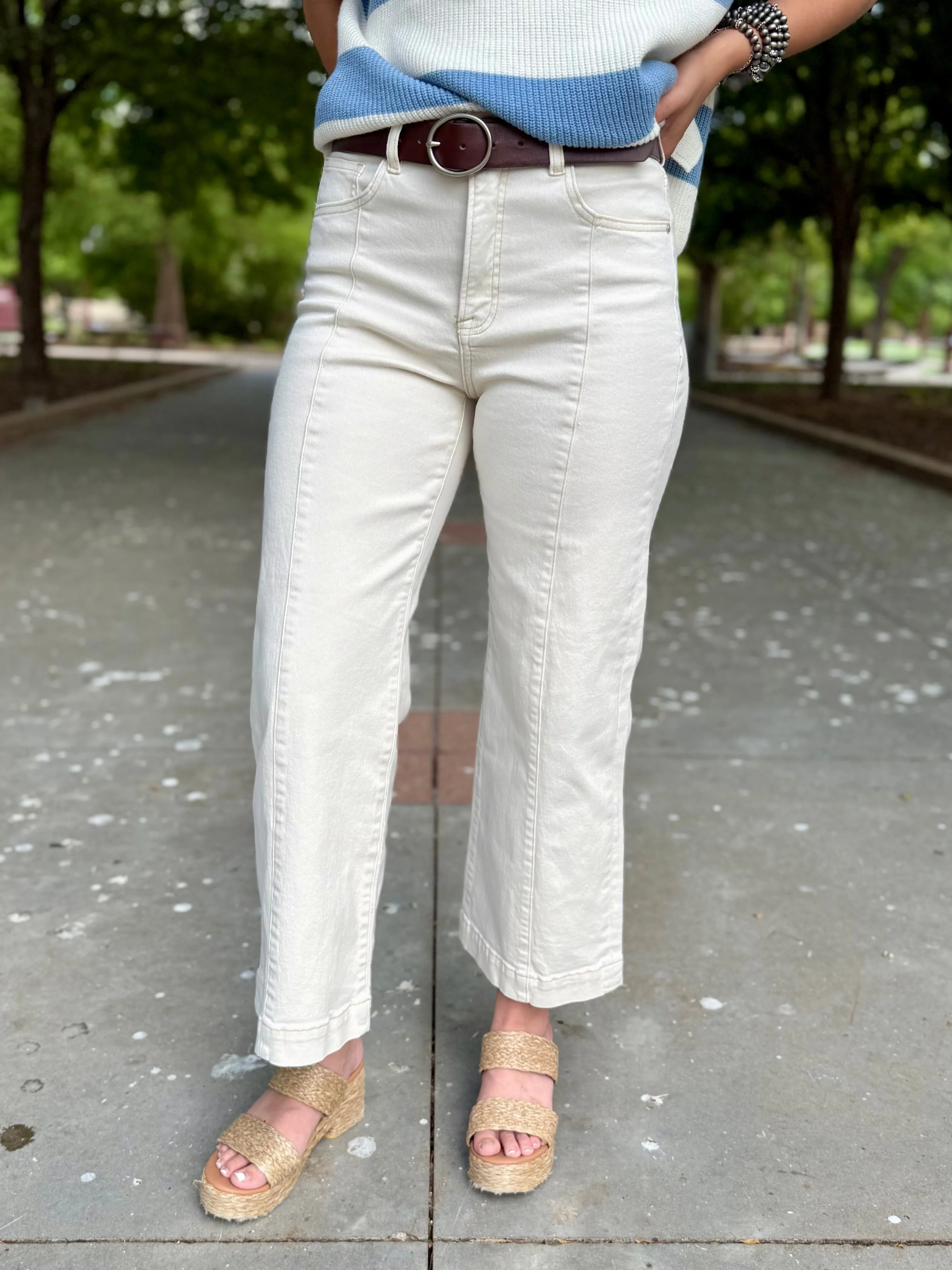 Zip-off legs Bella Cream Trouser Crop by Risen