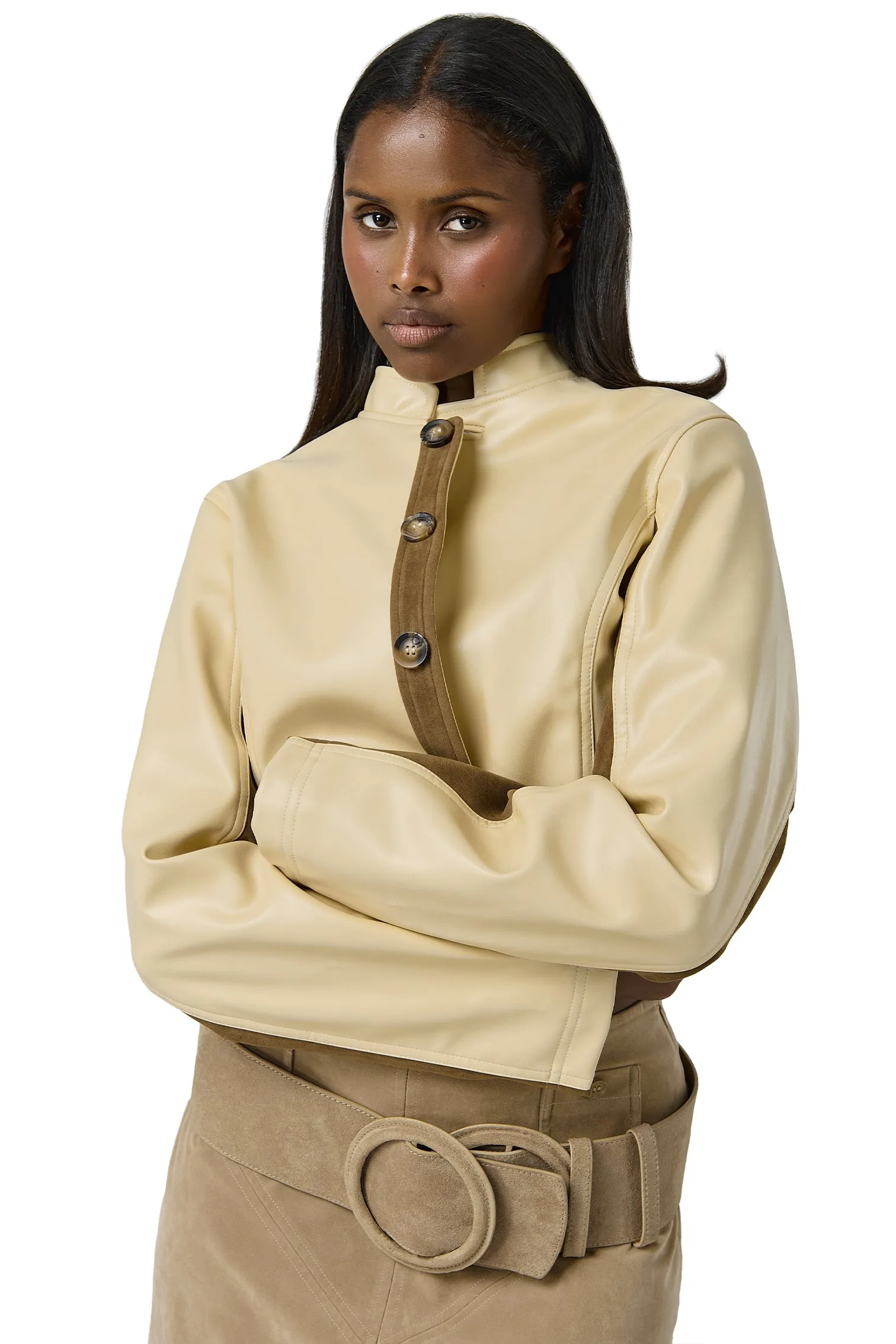 Light Reflective stain resistant coating Benny Faux Leather Jacket in Yellow