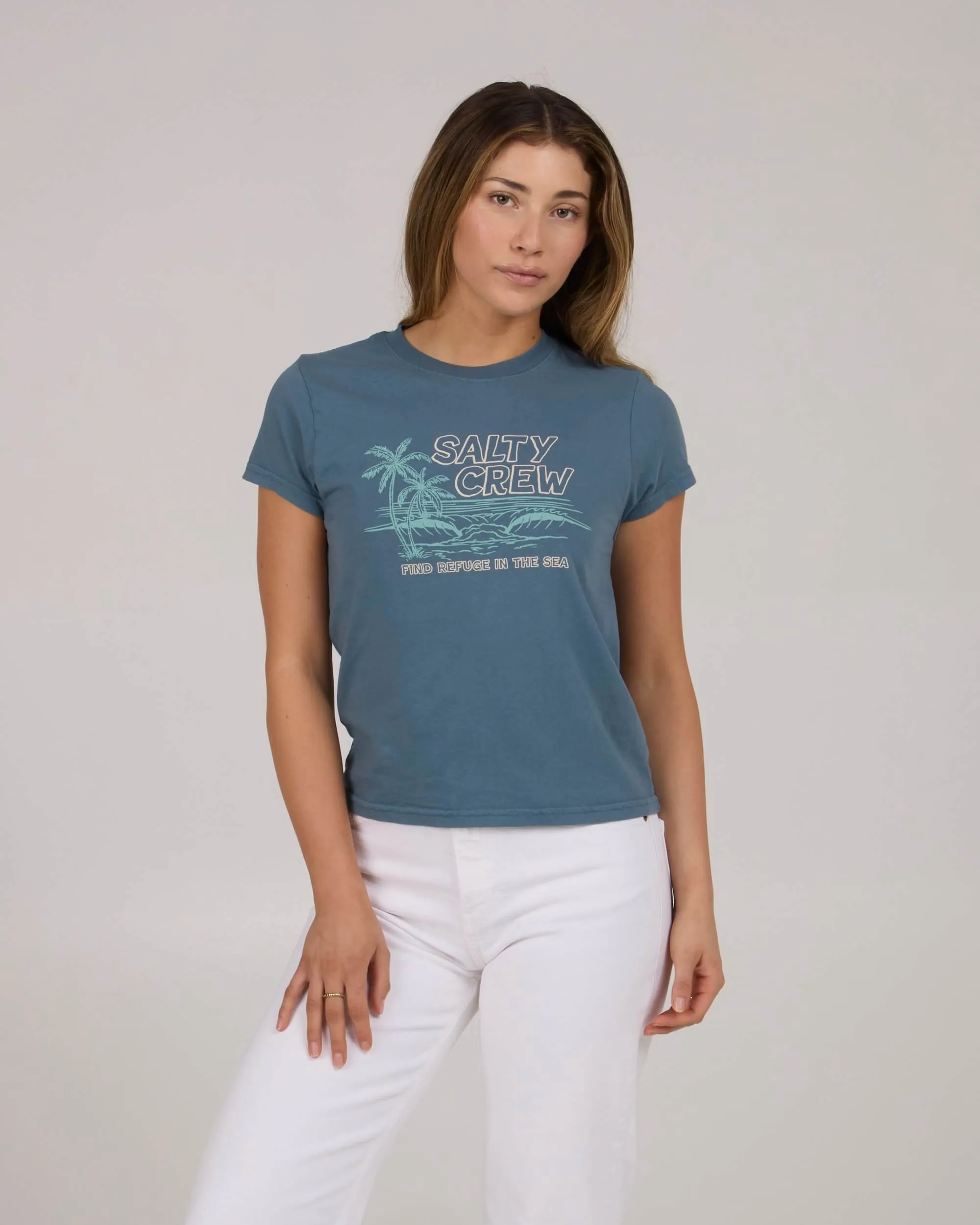 Comfy and Versatile Chic Vibe A Frame Modern Tee - Fin Blue