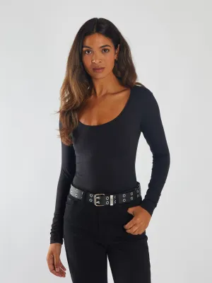 Brianne Bodysuit Black AdjustableCuffs Smile Glow