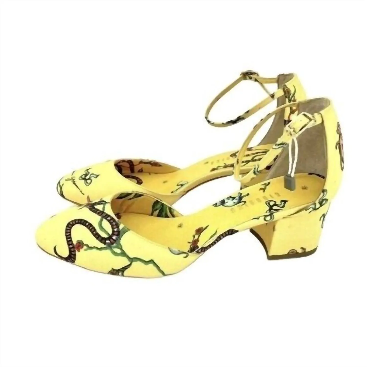 Brighton Printed Ankle Block Heels In Yellow Winter Pumps
