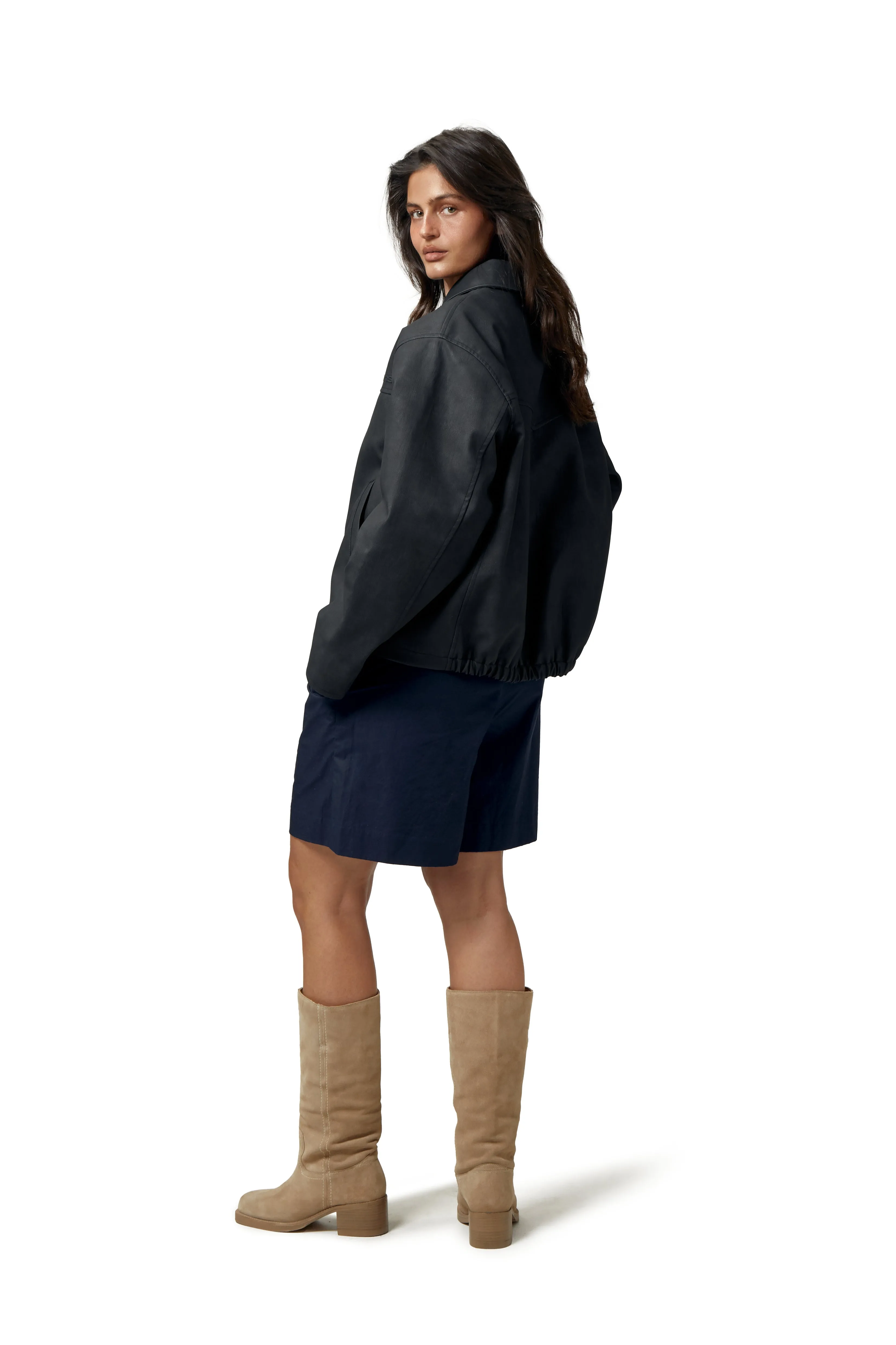 Bucks Vegan Leather Jacket Flatlock Seam Construction